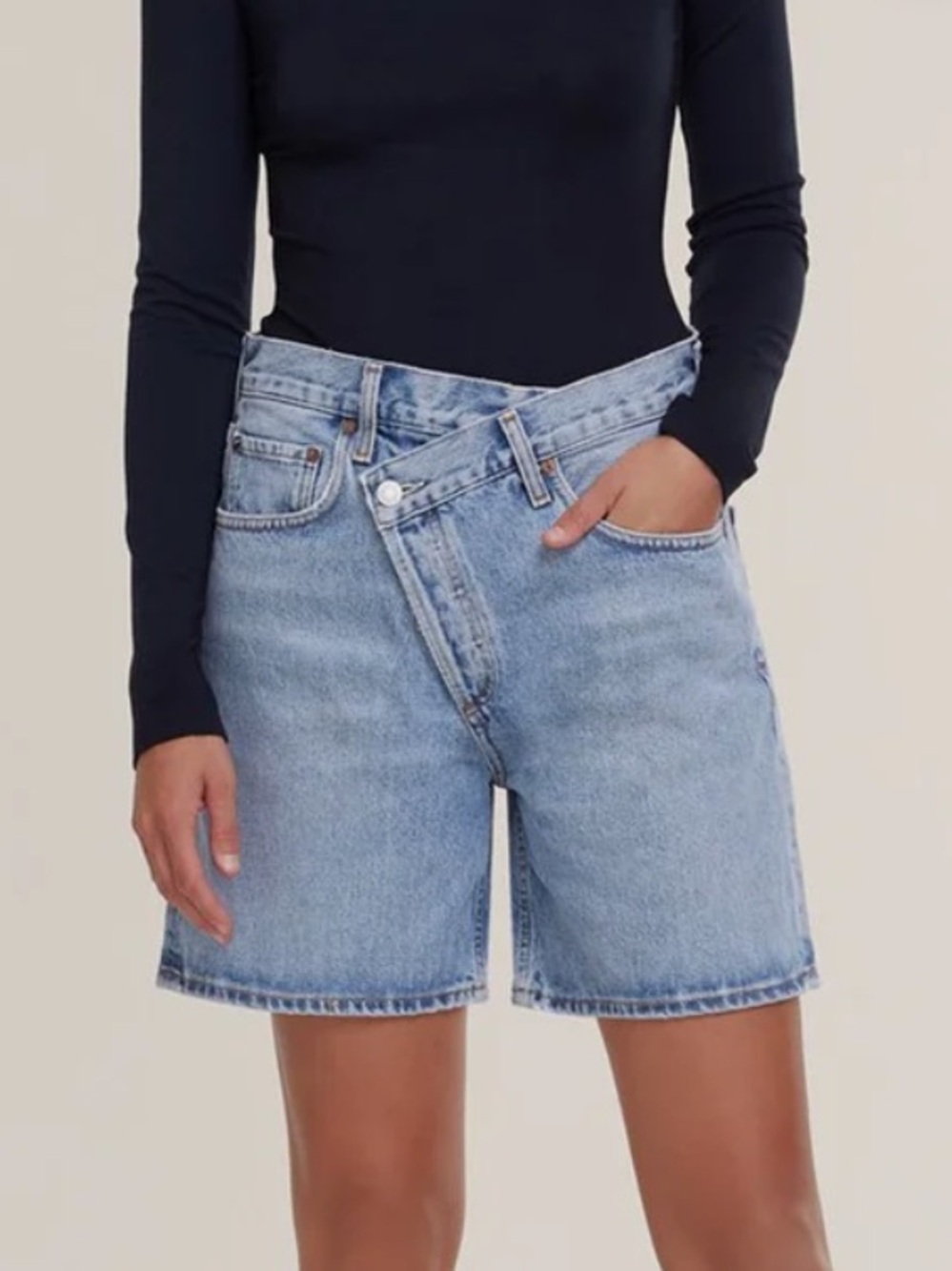 AGOLDE | Cross Over Distressed Denim Shorts